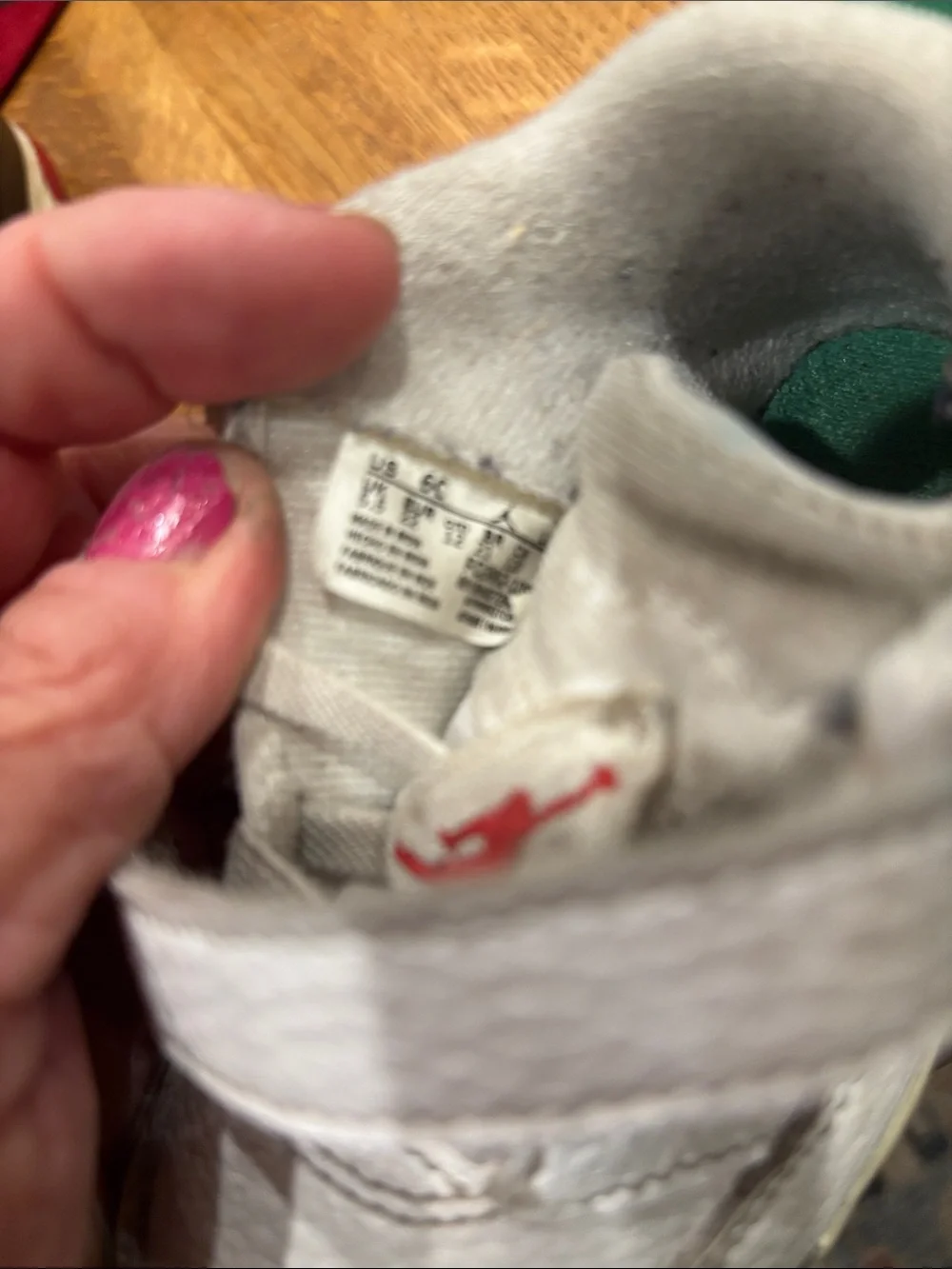 Jordan Baby White and Red High-Top Walker Shoes with Green Pull Tabs